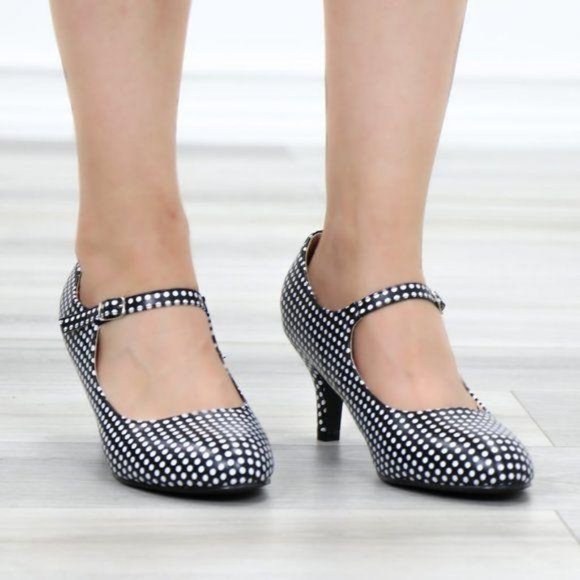 Rockabilly Black White Polka Dots Vintage pumps - Picture 10 of 12